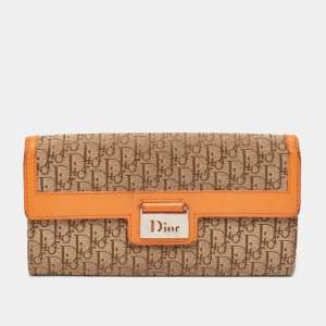 Dior Orange/Beige Diorrisimo Canvas and Leather Street Chic Continental Wallet
