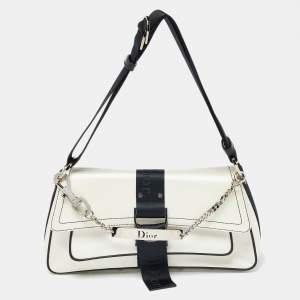 Pre Owned Dior White/Black Coated Canvas Hardcore Shoulder Bag