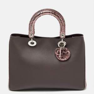 Pre Owned Dior Dark Burgundy/Pink Leather and Python Medium Diorissimo Tote