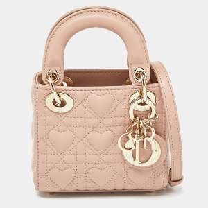 Dior Dusty Pink Cannage Leather Micro Lady Dior Heart Motif Bag