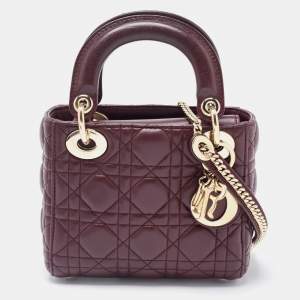 Dior Burgundy Cannage Leather Mini Lady Dior Tote