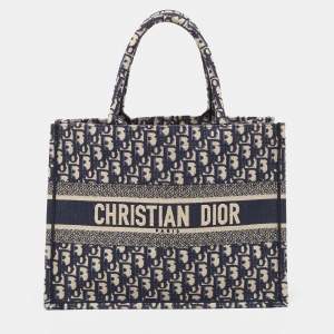 Pre Owned Dior Navy Blue Oblique Canvas Medium Book Tote 
