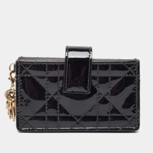 Dior Black Cannage Patent Leather Lady Dior 5 Gusset Card Holder