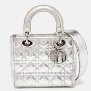 Dior Silver Cannage Leather Small Lady Dior My ABCDior Tote