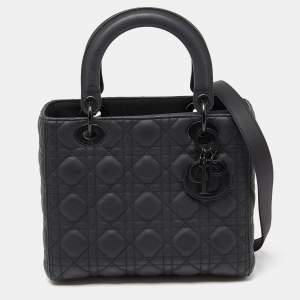 Dior Black Ultra Matte Cannage Leather Medium Lady Dior Tote