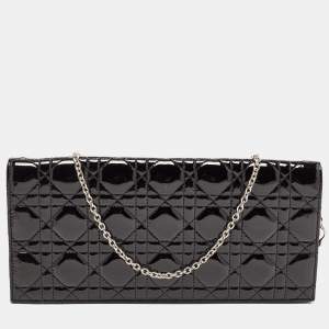 Dior Black Cannage Patent Leather Lady Dior Chain Clutch
