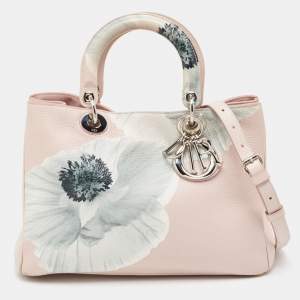 Pre Owned Dior Pink Floral Print Leather Medium Diorissimo Shopper Tote