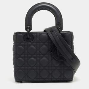 Pre Owned Dior Matte Black Cannage Leather Small Lady Dior My ABCDior Tote