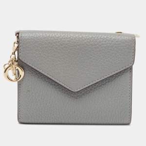 Pre Owned Dior Grey Leather Trifold Wallet