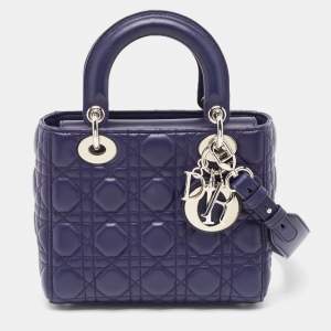 Pre Owned Dior Purple Cannage Leather Small Lady Dior My ABCDior Bag