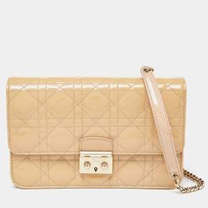 Pre Owned Dior Nude Cannage Patent Leather Miss Dior Promenade New Chain Clutch
