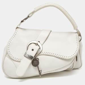 Pre Owned Dior White Leather Gaucho Double Saddle Bag