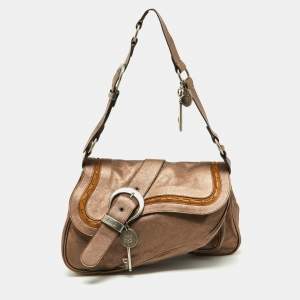 Pre Owned Dior Copper Leather Large Gaucho Double Saddle Shoulder Bag