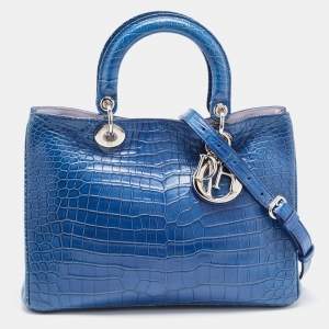 Pre Owned Dior Blue Crocodile Medium Diorissimo Tote