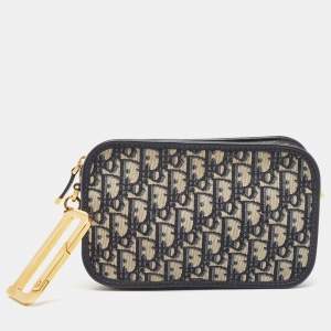 Dior Navy Blue Oblique Canvas and Leather Diorquake Clutch