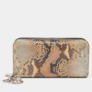 Pre Owned Dior Multicolor Python Lady Dior Zip Around Continental Wallet