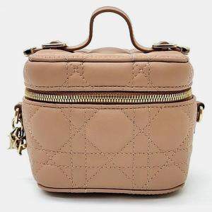 Christian Dior Tan Leather Cannage Micro Vanity Shoulder Bag
