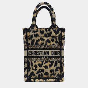 Christian Dior Beige Embroidery Canvas Mini Book Tote Phone Bag