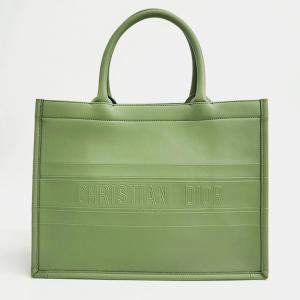 Christian Dior Green Leather Medium Book Tote Bag 
