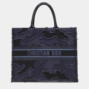 Christian Dior Blue Canvas Embroidered Camouflage Book Tote Bag