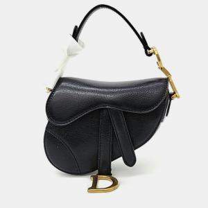 Christian Dior Black Leather Micro Saddle Bag