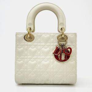Christian Dior Ivory Leather Small Cannage Lady Dior Tote Bag  