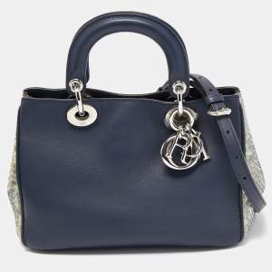 Pre Owned Dior Blue/Beige Python and Leather Small Diorissimo Tote