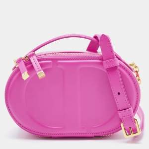 Pre Owned Dior Pink Leather CD Signature Oval Camera Crossbody Bag