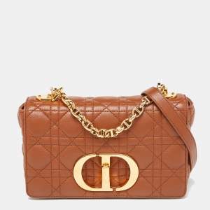 Dior Brown Cannage Leather Small Caro Shoulder Bag
