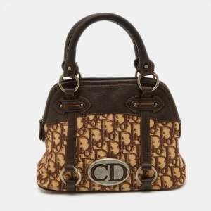 Pre Owned Dior Beige/Brown Oblique Canvas and Leather Vintage Trotter Satchel