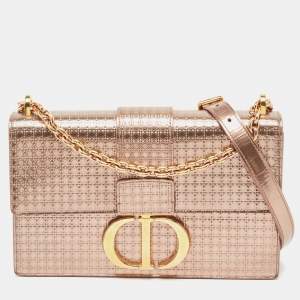Pre Owned Dior Rose Gold Microcannage Patent Leather 30 Montaigne Shoulder Bag