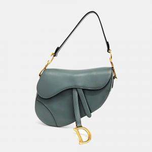 Christian Dior Green Grained Calfskin Leather Mini Saddle Bag