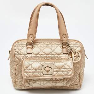 Pre Owned Dior Beige Cannage Nylon and Leather Charming Lock Satchel