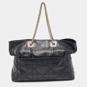 Pre Owned Dior Black Cannage Leather Granville Chain Link Tote