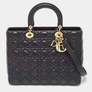 Dior Black Cannage Leather Large Lady Dior Tote