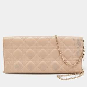 Pre Owned Dior Beige Cannage Leather Lady Dior Chain Clutch