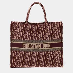 Dior Burgundy Oblique Embroidered Canvas Large Book Tote