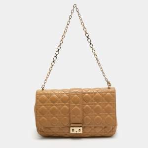 Pre Owned Dior Beige Cannage Leather Large Miss Dior Shoulder Bag
