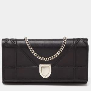 Pre Owned Dior Black Leather Diorama Wallet On Chain