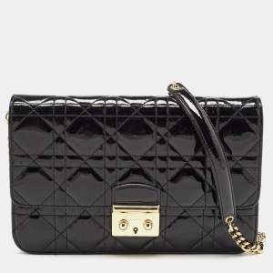 Pre Owned Dior Black Cannage Patent Leather Small Miss Dior Flap Bag