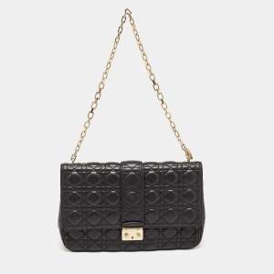 Pre Owned Dior Black Cannage Leather Large Miss Dior Shoulder Bag