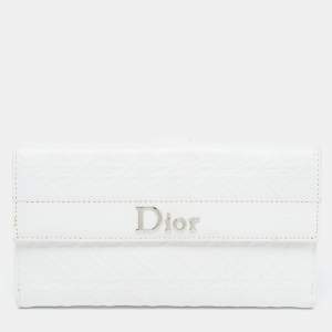 Pre Owned Dior Off White Cannage Embossed Leather French Flap Continental Wallet