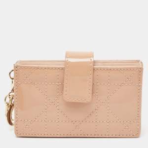 Dior Beige Cannage Patent Leather Lady Dior 5 Gusset Card Holder