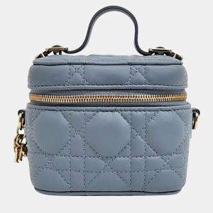 Christian Dior Blue Leather Cannage Micro Vanity Bag