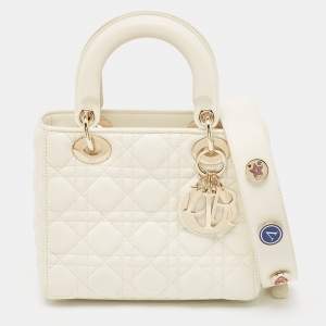 Dior Off White Cannage Leather Small Lady Dior My ABCDior Tote