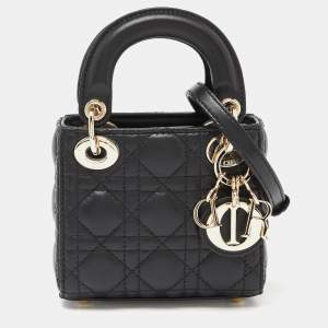 Dior Black Cannage Leather Micro Lady Dior Tote
