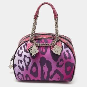 Dior Multicolor Leopard Print Fabric, Python and Patent Leather Gambler Dice Bag
