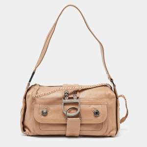 Pre Owned Dior Beige Leather Zip Shoulder Bag