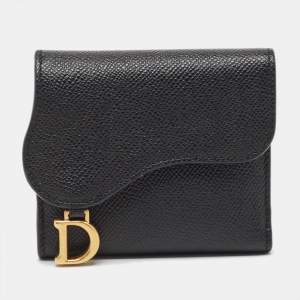 Pre Owned Dior Black Leather Saddle Card Holder
