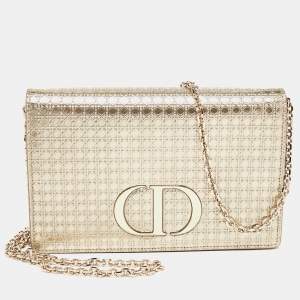 Pre Owned Dior Gold Micro Cannage Patent Leather 2in1 30 Montaigne Pouch Chain Bag
